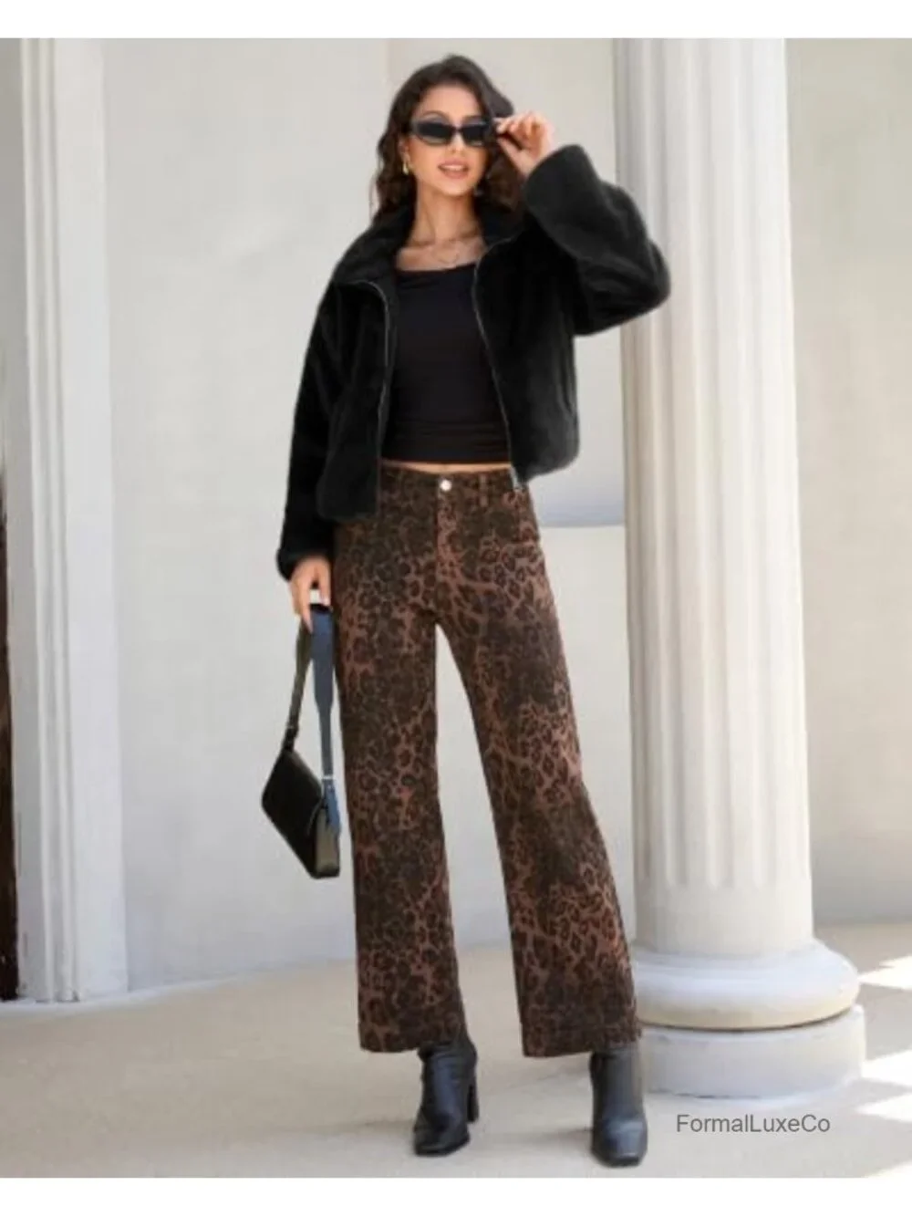 Faux Fur Cropped Jacket Women Full Zip Fuzzy Winter Coat